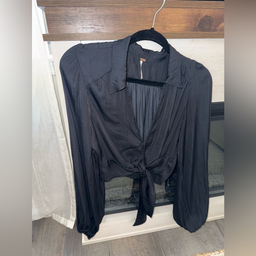 Free people Cropped Silk Front Tie Top